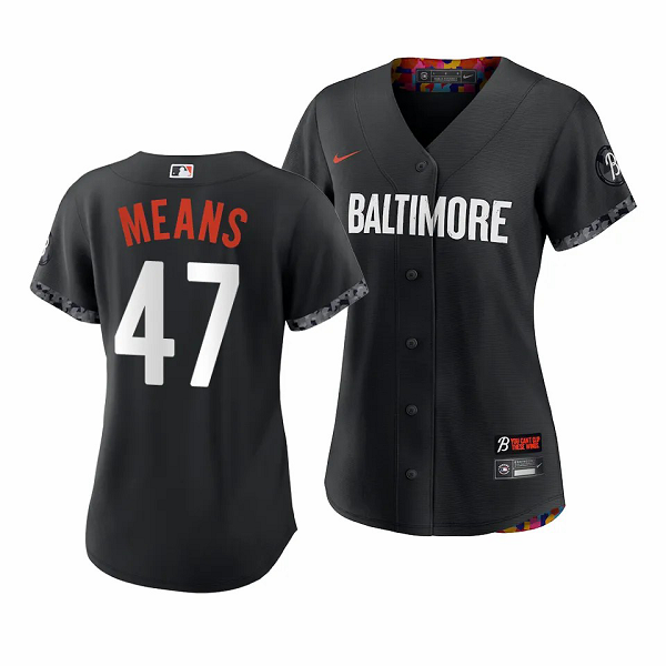 Women's Baltimore Orioles #47 John Means 2023 City Connect Black Cool Base Jersey