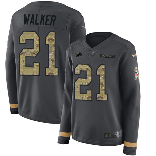 Detroit Lions #21 Tracy Walker Anthracite Salute to Service Women's Stitched Limited Therma Long Sleeve Jersey Womens