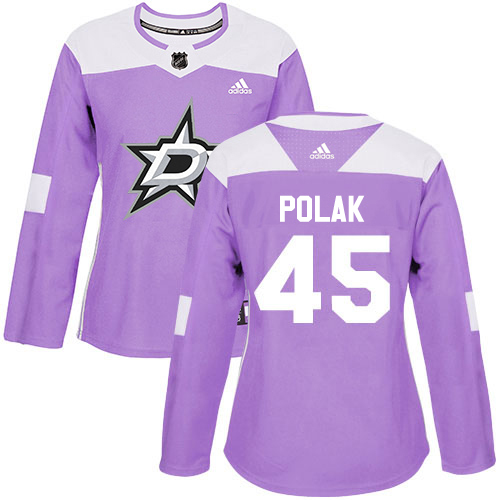 Adidas Dallas Stars #45 Roman Polak Purple Authentic Fights Cancer Women's Stitched Jersey Womens