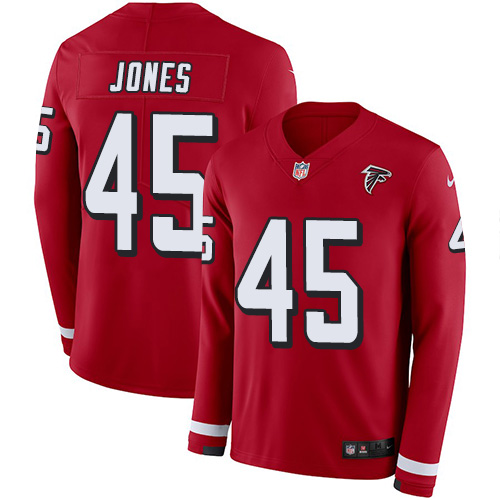 Atlanta Falcons #45 Deion Jones Red Team Color Men's Stitched Limited Therma Long Sleeve Jersey Men's
