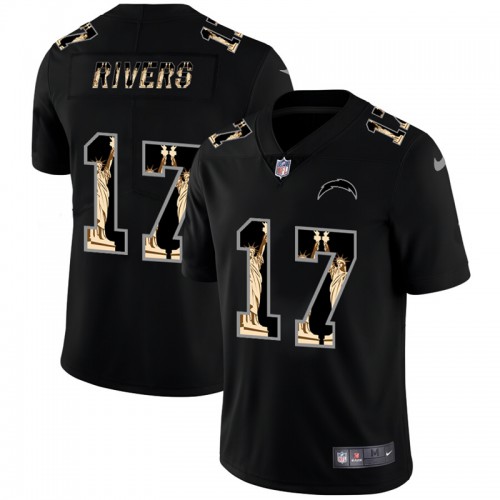 Los Angeles Los Angeles Chargers #17 Philip Rivers Carbon Black Vapor Statue Of Liberty Limited Jersey Men's