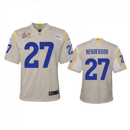 Los Angeles Los Angeles Rams #27 Darrell Henderson Youth Super Bowl LVI Patch Game Jersey - Bone Youth