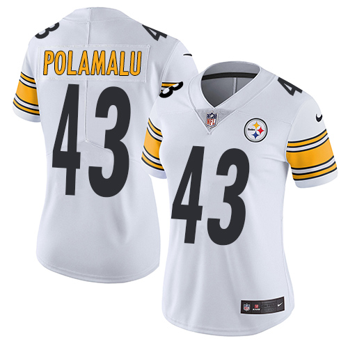 Steelers #43 Troy Polamalu White Women's Stitched Vapor Untouchable Limited Jersey