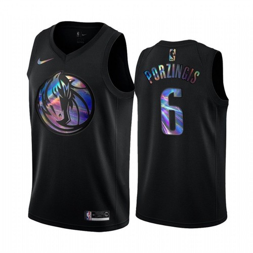 Dallas Mavericks #6 Kristaps Porzingis Mens Iridescent Holographic Collection Jersey - Black Mens