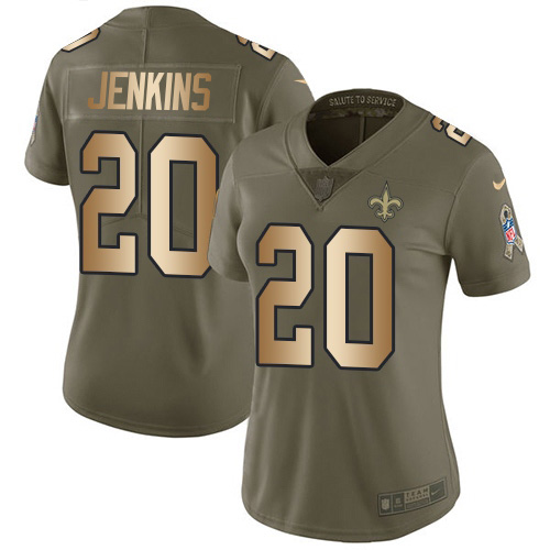 New Orleans Saints #20 Janoris Jenkins Olive/Gold Women's Stitched Limited 2017 Salute To Service Jersey Womens