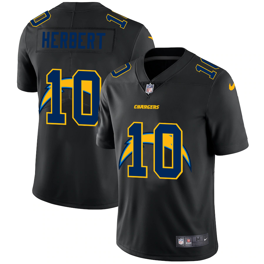 Los Angeles Chargers #10 Justin Herbert Men's Team Logo Dual Overlap Limited Jersey Black