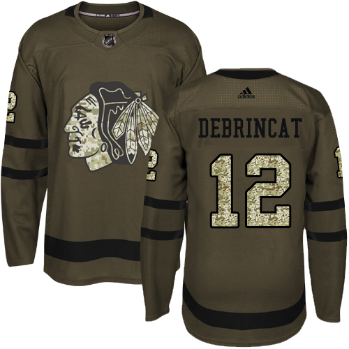 Adidas Chicago Blackhawks #12 Alex DeBrincat Green Salute to Service Stitched Youth Jersey Youth