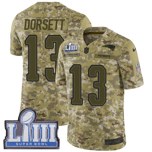 New England Patriots #13 Phillip Dorsett Camo Super Bowl LIII Bound Youth Stitched Limited 2018 Salute to Service Jersey Youth