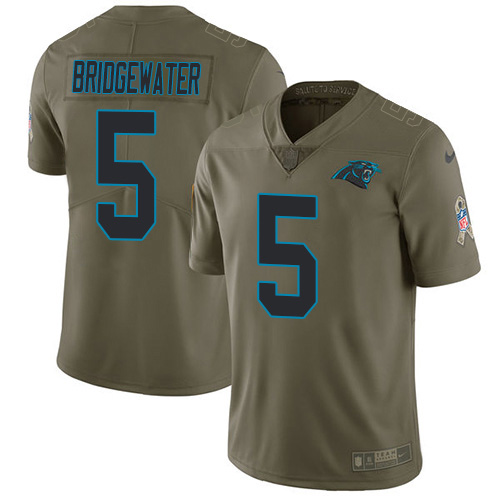 Carolina Panthers #5 Teddy Bridgewater Olive Youth Stitched Limited 2017 Salute To Service Jersey Youth