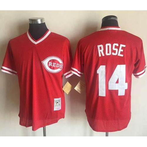 Mitchell And Ness Cincinnati Reds #14 Pete Rose Red Throwback Stitched Jersey Men's