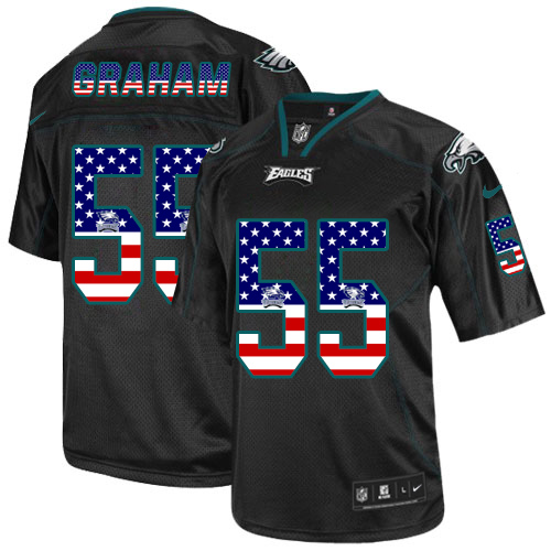Eagles #55 Brandon Graham Black Men's Stitched Elite USA Flag Fashion Jersey