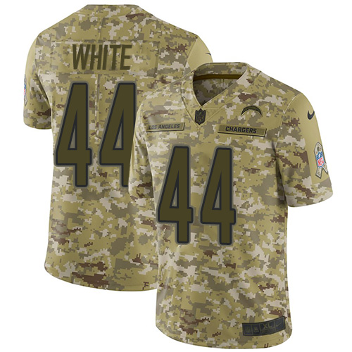 Los Angeles Chargers #44 Kyzir White Camo Men's Stitched Limited 2018 Salute To Service Jersey Men's