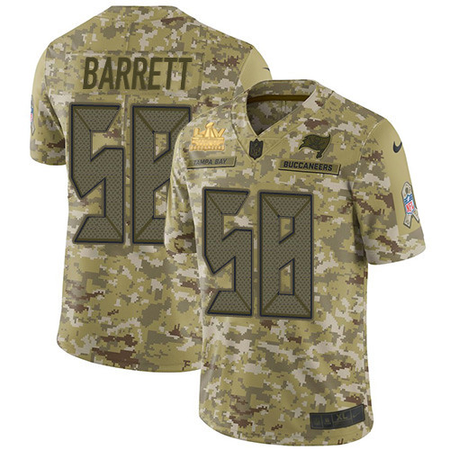 Tampa Bay Buccaneers #58 Shaquil Barrett Camo Youth Super Bowl LV Champions Patch Stitched Limited 2018 Salute To Service Jersey Youth