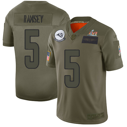 Rams #5 Jalen Ramsey Camo Super Bowl LVI Patch Men's Stitched Limited 2019 Salute To Service Jersey