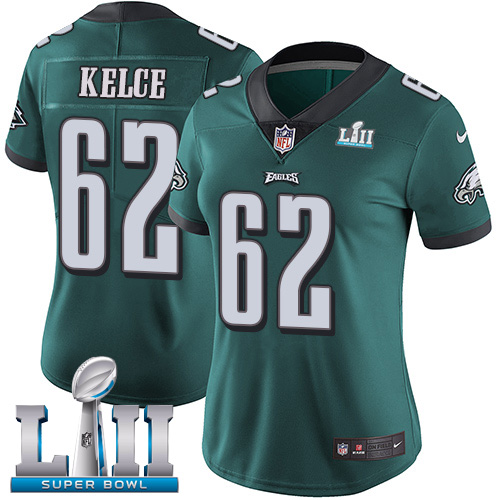 Eagles #62 Jason Kelce Midnight Green Team Color Super Bowl LII Women's Stitched Vapor Untouchable Limited Jersey