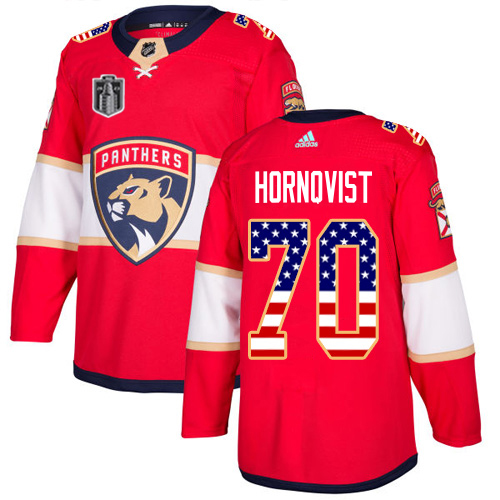 Adidas Panthers #70 Patric Hornqvist Red 2023 Stanley Cup Final Patch Home Authentic USA Flag Stitched Jersey