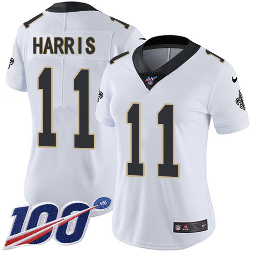 New Orleans Saints #11 Deonte Harris White Women's Stitched 100th Season Vapor Untouchable Limited Jersey Womens