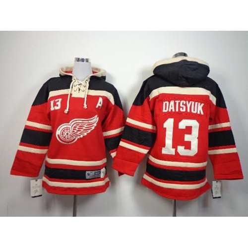 Detroit Red Wings #13 Pavel Datsyuk Red Sawyer Hooded Sweatshirt Stitched Youth Jersey Youth