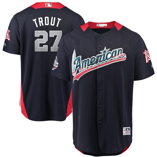 Los Angeles Angels of Anaheim #27 Mike Trout Navy Blue 2018 All-Star American League Stitched Jersey Men's