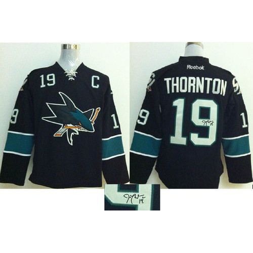 San Jose Sharks #19 Joe Thornton Black Autographed Stitched Jersey Men's