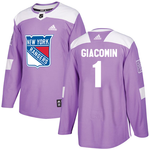 Adidas New York Rangers #1 Eddie Giacomin Purple Authentic Fights Cancer Stitched Jersey Men's