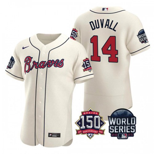 Atlanta Atlanta Braves #14 Adam Duvall Men's 150th Anniversary 2021 World Series Authentic Jersey - Cream Men's