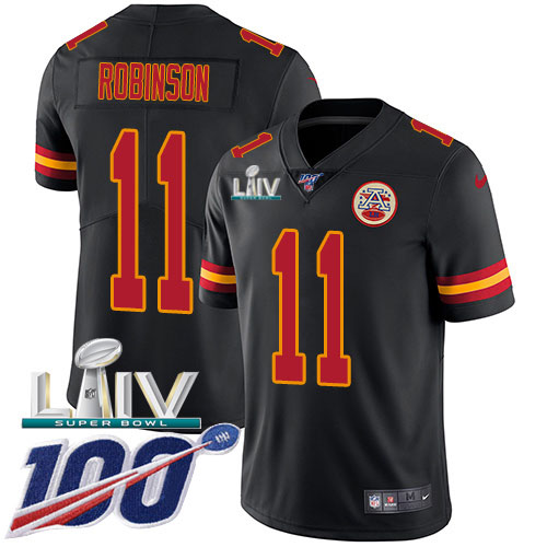 Kansas City Chiefs #11 Demarcus Robinson Black Super Bowl LIV 2020 Men's Stitched Limited Rush 100th Season Jersey Men's