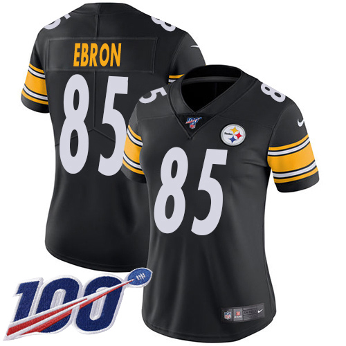 Pittsburgh Steelers #85 Eric Ebron Black Team Color Women's Stitched 100th Season Vapor Untouchable Limited Jersey Womens