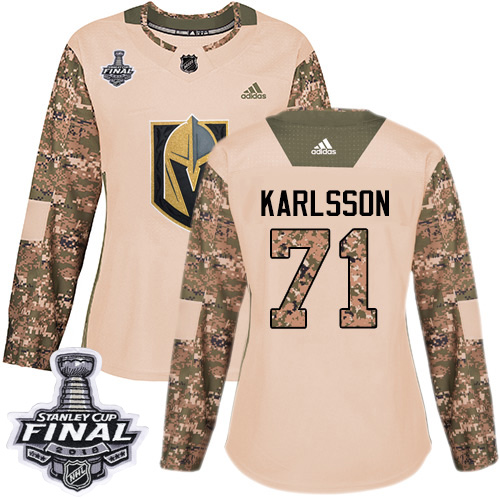 Adidas Golden Vegas Golden Knights #71 William Karlsson Camo Authentic 2017 Veterans Day 2018 Stanley Cup Final Women's Stitched Jersey Womens