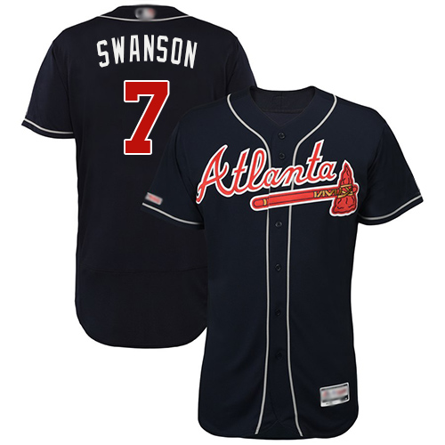 Atlanta Braves #7 Dansby Swanson Navy Blue Flexbase Authentic Collection Stitched Jersey Men's