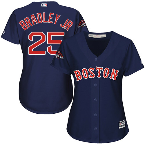 Boston Red Sox #25 Jackie Bradley Jr Navy Blue Alternate 2018 World Series Champions Women's Stitched Jersey Womens