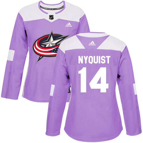 Adidas Columbus Blue Jackets #14 Gustav Nyquist Purple Authentic Fights Cancer Women's Stitched Jersey Womens