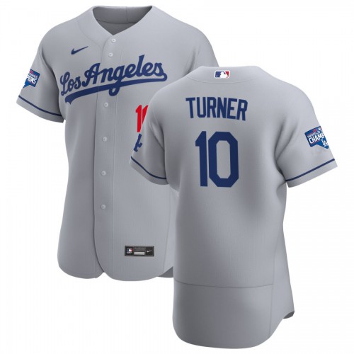 Los Angeles Los Angeles Dodgers #10 Justin Turner Men's Gray Road 2020 World Series Champions Authentic Team Jersey Men's