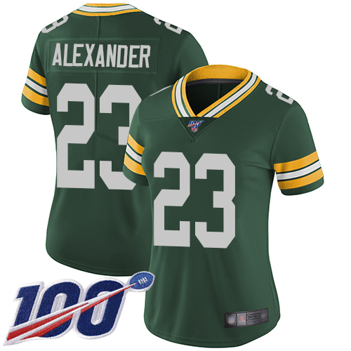 Packers #23 Jaire Alexander Green Team Color Women's Stitched 100th Season Vapor Limited Jersey