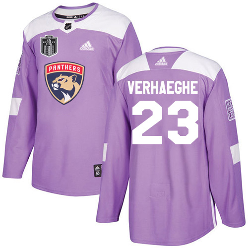 Adidas Panthers #23 Carter Verhaeghe Purple 2023 Stanley Cup Final Patch Authentic Fights Cancer Stitched Youth Jersey