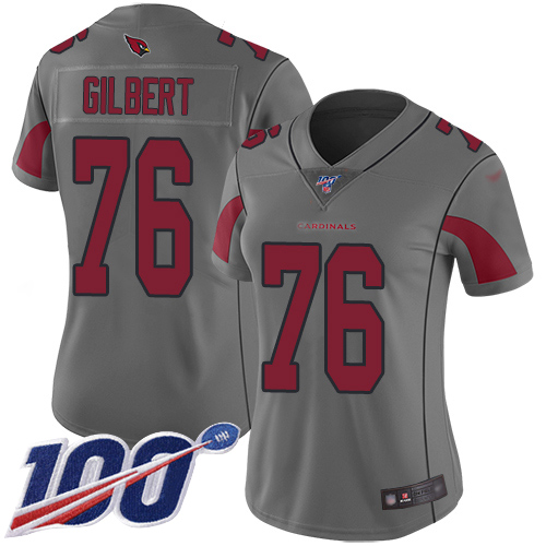 Cardinals #76 Marcus Gilbert Silver Women's Stitched Limited Inverted Legend 100th Season Jersey