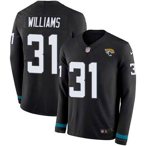 Jaguars #31 Darious Williams Black Team Color Youth Stitched Limited Therma Long Sleeve Jersey
