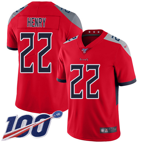 Titans #22 Derrick Henry Red Men's Stitched Limited Inverted Legend 100th Season Jersey