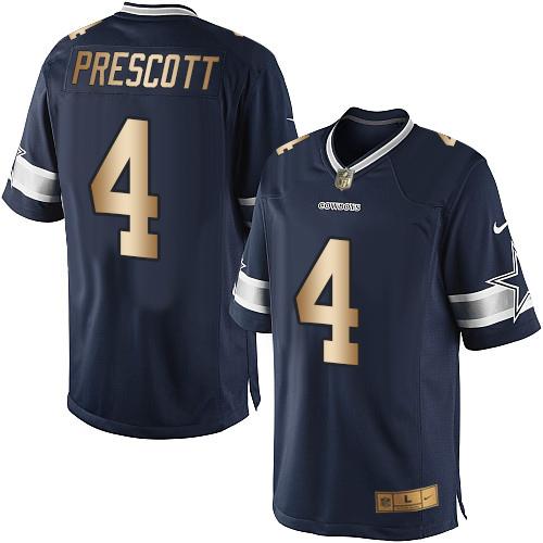 Cowboys #4 Dak Prescott Navy Blue Team Color Men's Stitched Limited Gold Jersey