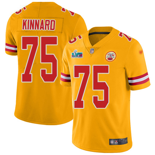 Chiefs #75 Darian Kinnard Gold Super Bowl LVII Patch Men's Stitched Limited Inverted Legend Jersey