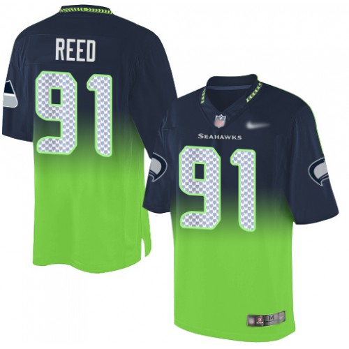 Seattle Seahawks #91 Jarran Reed Steel Blue/Green Men's Stitched Elite Fadeaway Fashion Jersey Men's