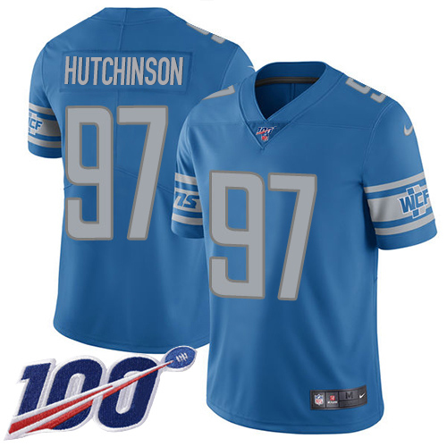 Lions #97 Aidan Hutchinson Blue Team Color Men's Stitched 100th Season Vapor Untouchable Limited Jersey