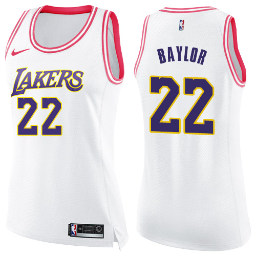 Los Angeles Lakers #22 Elgin Baylor White/Pink Womens Swingman Fashion Jersey Womens