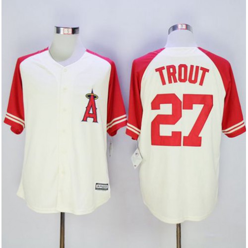 Los Angeles Angels of Anaheim #27 Mike Trout Cream/Red Exclusive New Cool Base Stitched Jersey Men's