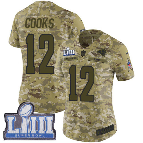 Los Angeles Rams #12 Brandin Cooks Camo Super Bowl LIII Bound Women's Stitched Limited 2018 Salute to Service Jersey Womens