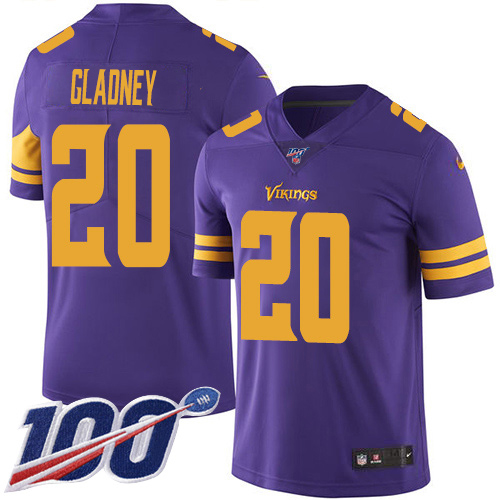 Minnesota Vikings #20 Jeff Gladney Purple Youth Stitched Limited Rush 100th Season Jersey Youth