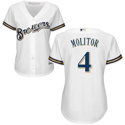 Milwaukee Brewers #4 Paul Molitor White Home Women's Stitched Jersey Womens