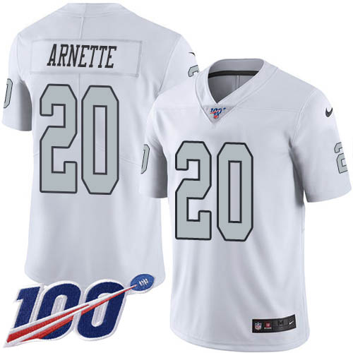 Las Vegas Raiders #20 Damon Arnette White Men's Stitched Limited Rush 100th Season Jersey Men's