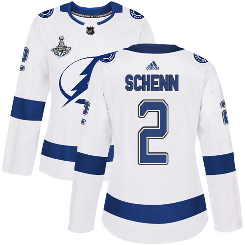 Adidas Tampa Bay Lightning #2 Luke Schenn White Road Authentic Women's 2020 Stanley Cup Champions Stitched Jersey Womens