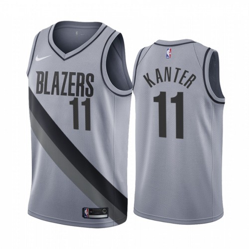 Portland Trail Portland Trail Blazers #11 Enes Kanter Gray Womens Swingman 2020-21 Earned Edition Jersey Womens